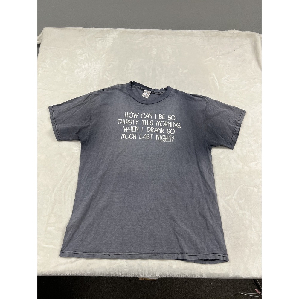 Delta Graphic Tee Mens XL Grey Distressed Thirsty Last Night Funny Vintage